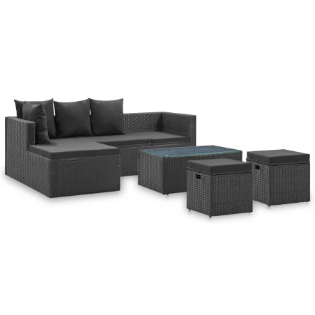 vidaXL Set de muebles de jardín 4 pzas y cojines ratán sintético negro