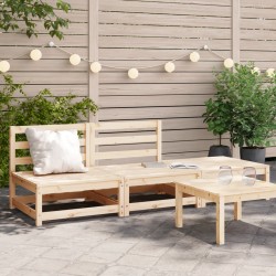 vidaXL Sofá jardín sin reposabrazos con reposapiés madera maciza pino