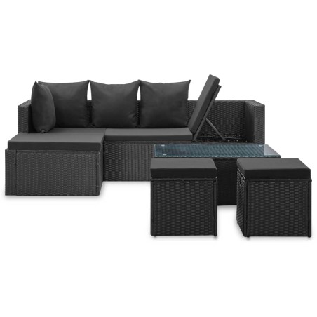 vidaXL Set de muebles de jardín 4 pzas y cojines ratán sintético negro