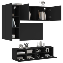 vidaXL Muebles de TV de pared 4 piezas madera de ingeniería negro