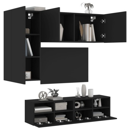 vidaXL Muebles de TV de pared 4 piezas madera de ingeniería negro