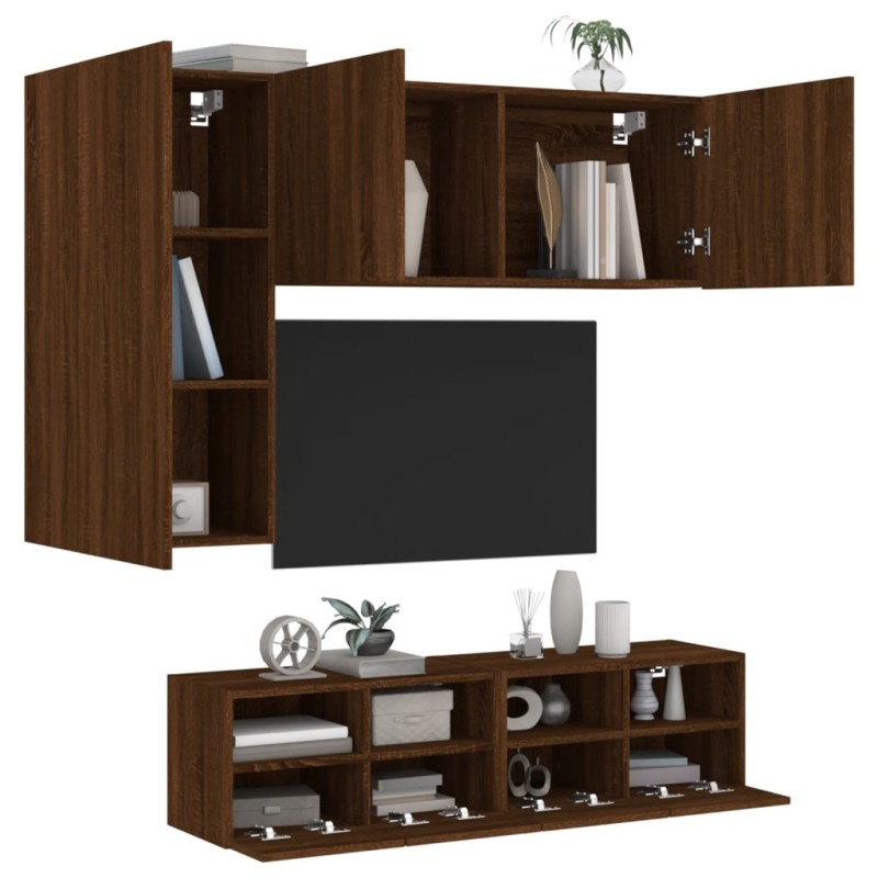 vidaXL Muebles de TV de pared 5 pzas madera de ingeniería marrón roble