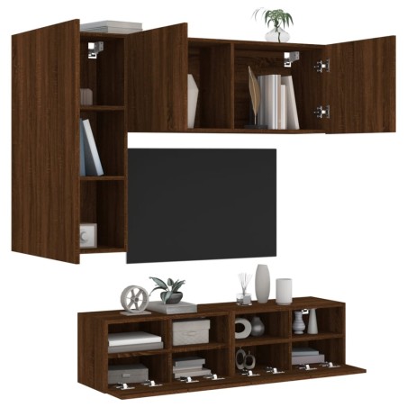 vidaXL Muebles de TV de pared 5 pzas madera de ingeniería marrón roble