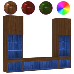 vidaXL Muebles TV pared con LED 5 pzas madera ingeniería marrón roble
