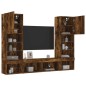 vidaXL Muebles TV pared con LED 5 pzas madera ingeniería roble ahumado vidaXL Muebles TV pared con LED 5 pzas madera ingeniería roble ahumado