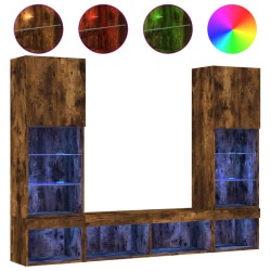 vidaXL Muebles TV pared con LED 5 pzas madera ingeniería roble ahumado