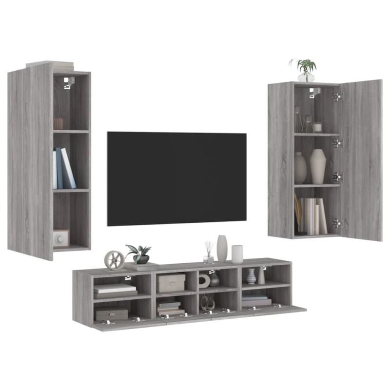 vidaXL Muebles de TV de pared 5 pzas madera de ingeniería gris Sonoma