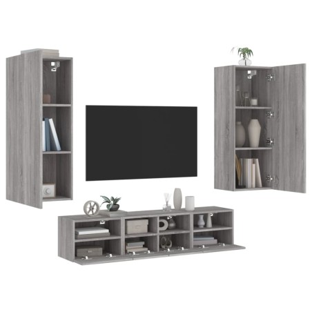 vidaXL Muebles de TV de pared 5 pzas madera de ingeniería gris Sonoma