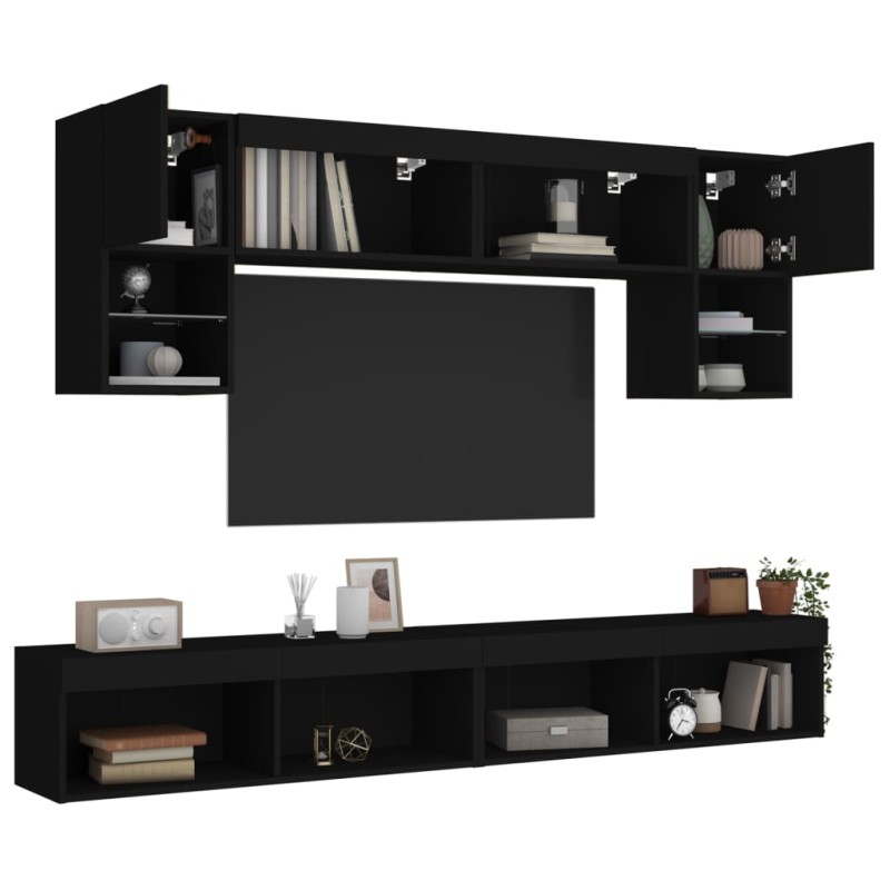 vidaXL Muebles de TV de pared con LED 6 pzas madera ingeniería negro vidaXL Muebles de TV de pared con LED 6 pzas madera ingeniería negro