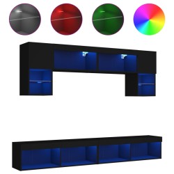 vidaXL Muebles de TV de pared con LED 6 pzas madera ingeniería negro