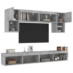 vidaXL Muebles TV pared con LED 6 pzas madera ingeniería gris hormigón