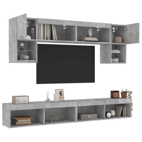vidaXL Muebles TV pared con LED 6 pzas madera ingeniería gris hormigón