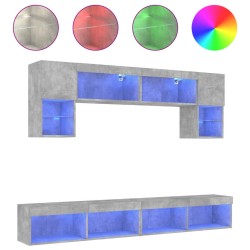 vidaXL Muebles TV pared con LED 6 pzas madera ingeniería gris hormigón