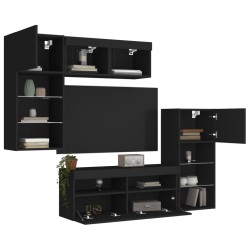 vidaXL Muebles de TV de pared con LED 5 pzas madera ingeniería negro