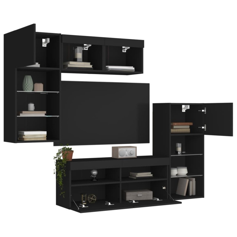 vidaXL Muebles de TV de pared con LED 5 pzas madera ingeniería negro vidaXL Muebles de TV de pared con LED 5 pzas madera ingeniería negro