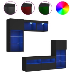 vidaXL Muebles de TV de pared con LED 5 pzas madera ingeniería negro