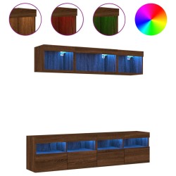vidaXL Muebles TV pared con LED 5 pzas madera ingeniería marrón roble