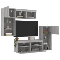 vidaXL Muebles TV pared con LED 5 pzas madera ingeniería gris Sonoma