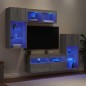 vidaXL Muebles TV pared con LED 5 pzas madera ingeniería gris Sonoma