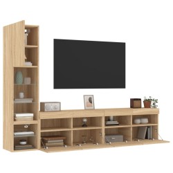 vidaXL Muebles TV pared con LED 4 pzas madera ingeniería roble Sonoma