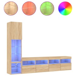 vidaXL Muebles TV pared con LED 4 pzas madera ingeniería roble Sonoma
