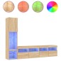 vidaXL Muebles TV pared con LED 4 pzas madera ingeniería roble Sonoma