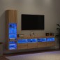 vidaXL Muebles TV pared con LED 4 pzas madera ingeniería roble Sonoma