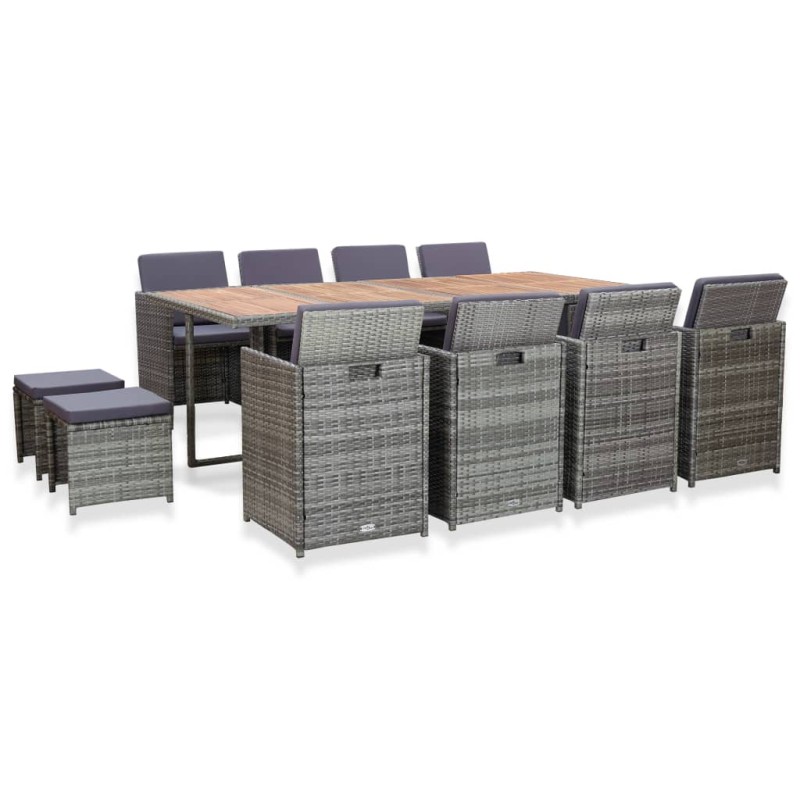 vidaXL Set comedor jardín 13 pzas ratán sintético y madera acacia gris vidaXL Set comedor jardín 13 pzas ratán sintético y madera acacia gris