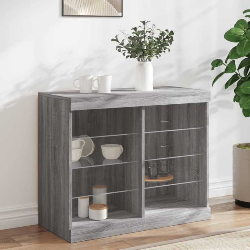 vidaXL Aparador con luces LED gris Sonoma 81x37x67 cm