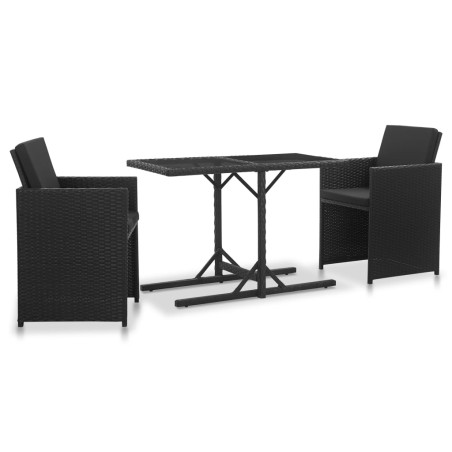 vidaXL Set comedor de jardín 3 piezas y cojines ratán sintético negro