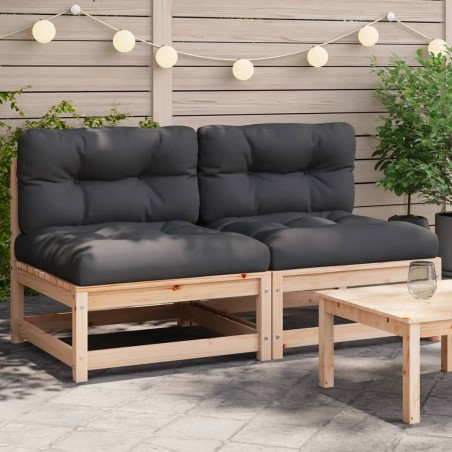 vidaXL Sofás jardín sin reposabrazos con cojines 2 uds madera de pino
