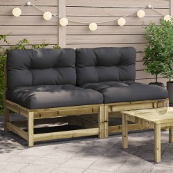 vidaXL Sofás de jardín sin reposabrazos con cojines 2 uds madera pino