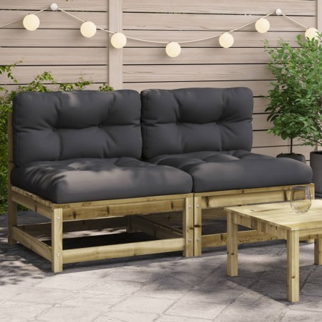 vidaXL Sofás de jardín sin reposabrazos con cojines 2 uds madera pino