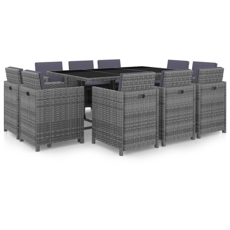 vidaXL Set de comedor de jardín 11 pzas y cojines ratán sintético gris vidaXL Set de comedor de jardín 11 pzas y cojines ratán sintético gris