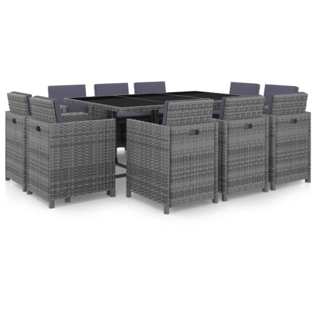 vidaXL Set de comedor de jardín 11 pzas y cojines ratán sintético gris