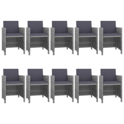 vidaXL Set de comedor de jardín 11 pzas y cojines ratán sintético gris