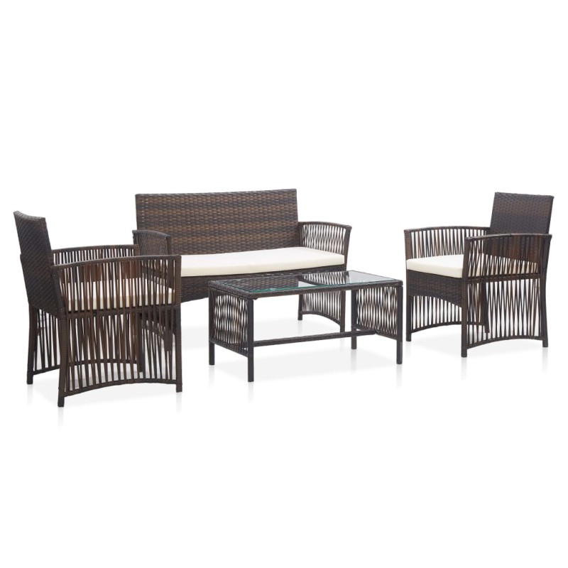 vidaXL Set muebles de jardín 4 piezas y cojines ratán sintético marrón vidaXL Set muebles de jardín 4 piezas y cojines ratán sintético marrón