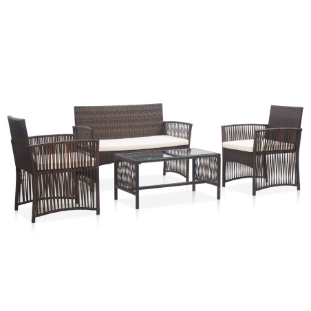 vidaXL Set muebles de jardín 4 piezas y cojines ratán sintético marrón