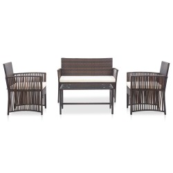 vidaXL Set muebles de jardín 4 piezas y cojines ratán sintético marrón