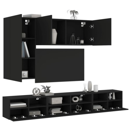 vidaXL Muebles de TV de pared 5 piezas madera de ingeniería negro