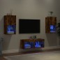 vidaXL Muebles de TV de pared con luces LED 4 piezas roble ahumado