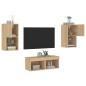 vidaXL Muebles de TV de pared con luces LED 4 piezas roble Sonoma vidaXL Muebles de TV de pared con luces LED 4 piezas roble Sonoma
