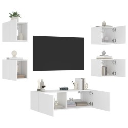 vidaXL Muebles de TV de pared con luces LED 5 piezas blanco
