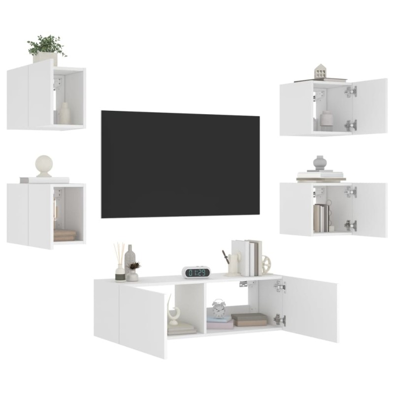 vidaXL Muebles de TV de pared con luces LED 5 piezas blanco