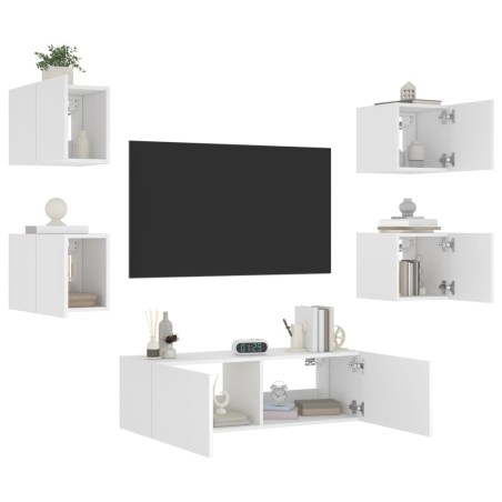 vidaXL Muebles de TV de pared con luces LED 5 piezas blanco