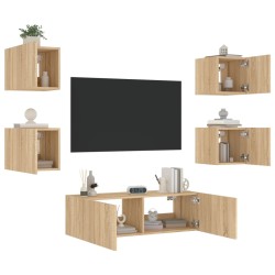 vidaXL Muebles de TV de pared con luces LED 5 piezas roble Sonoma