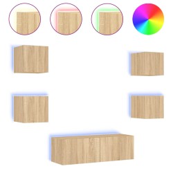 vidaXL Muebles de TV de pared con luces LED 5 piezas roble Sonoma