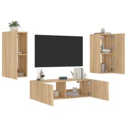 vidaXL Muebles de TV de pared con luces LED 3 piezas roble Sonoma