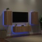 vidaXL Muebles de TV de pared con luces LED 3 piezas roble Sonoma vidaXL Muebles de TV de pared con luces LED 3 piezas roble Sonoma