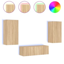 vidaXL Muebles de TV de pared con luces LED 3 piezas roble Sonoma
